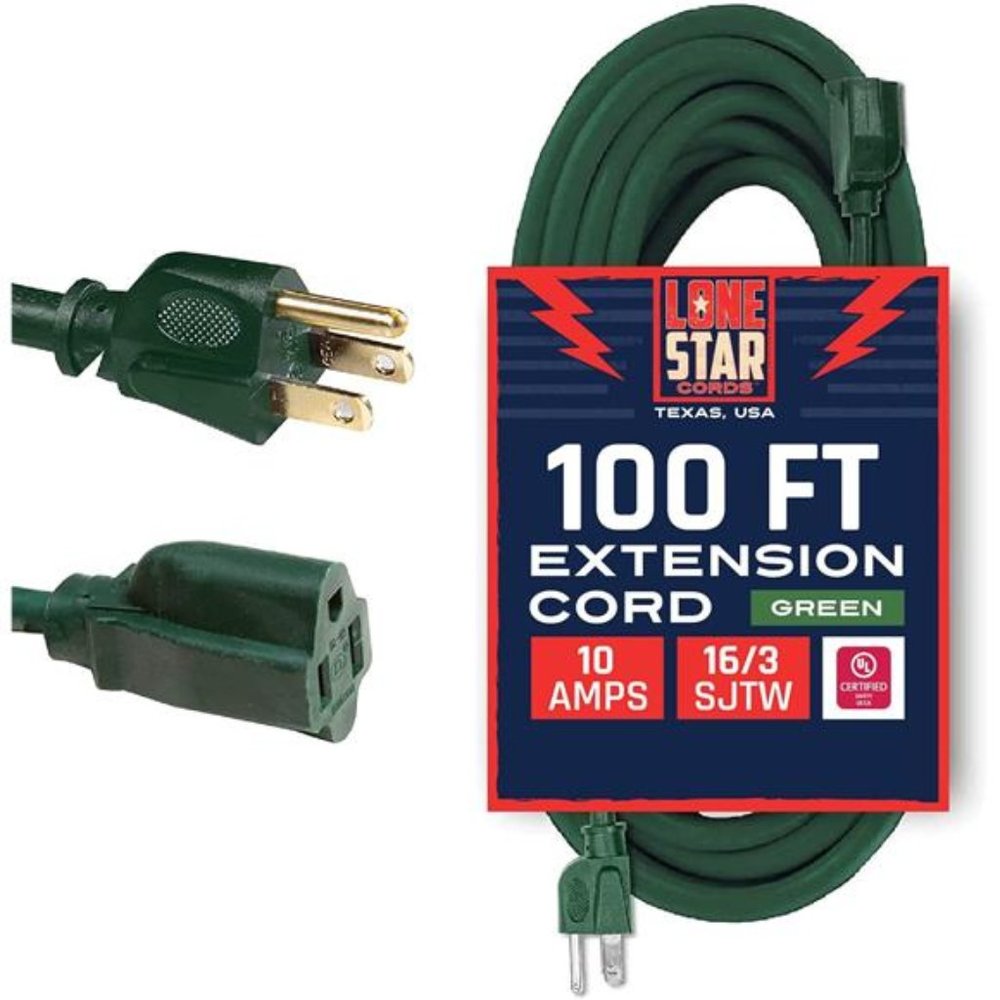 100 Ft Extra Long Outdoor Extension Cord with Prong 16 Gauge Weatherproof